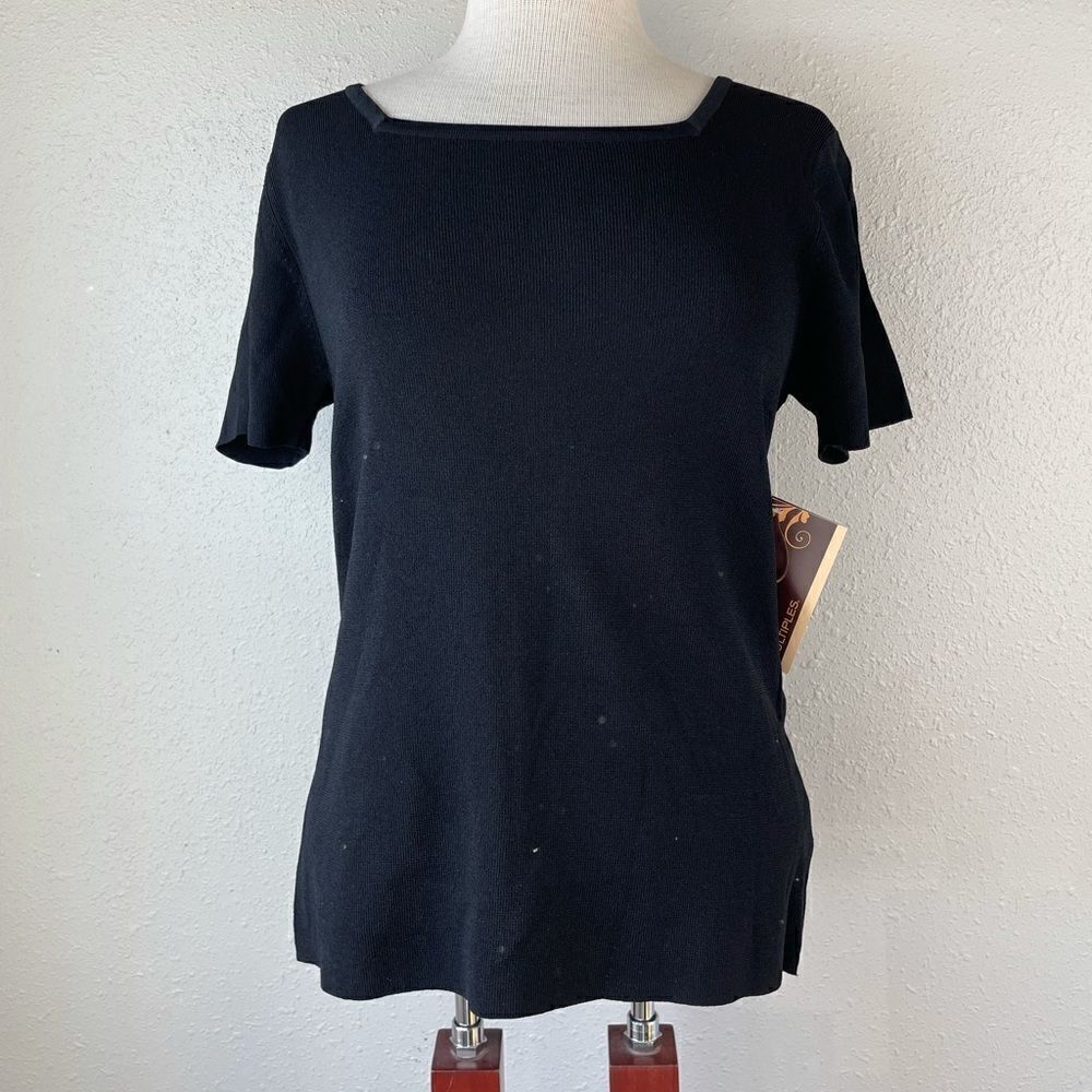 NWT Multiples Black Short Sleeve Stretch Top Size S